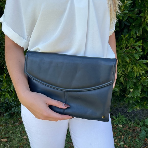 Vintage Bally Navy Blue Leather Clutch Purse - Picture 2 of 7